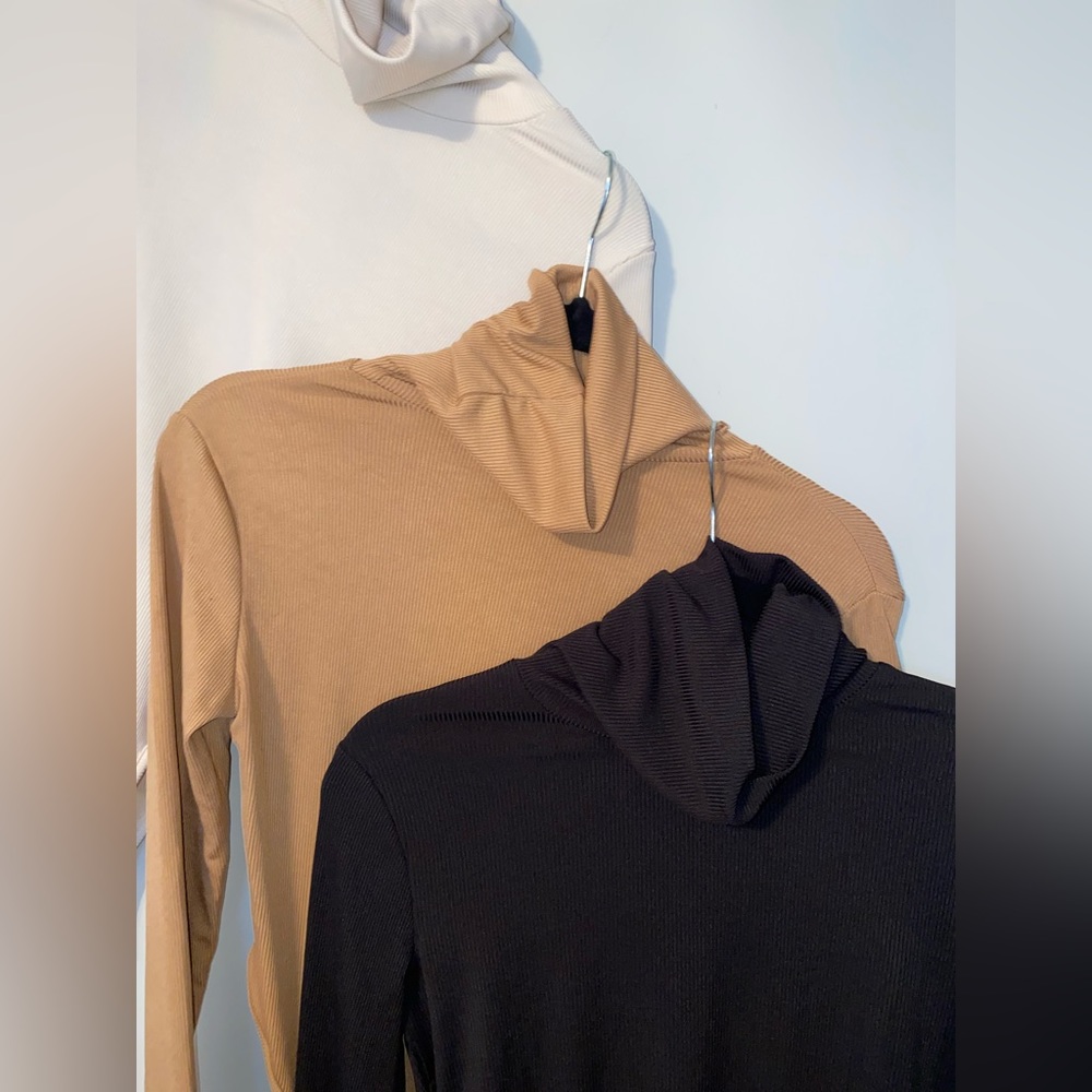Solid Form- Fitting Turtleneck Bodysuits